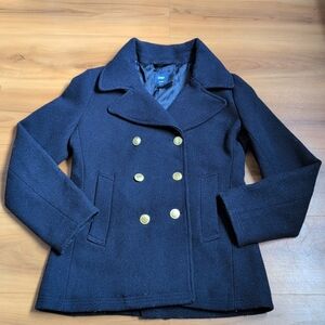 Gap Jacket Womens Small Blue Wool Blend Double Breasted Swing Coat Gold Buttons